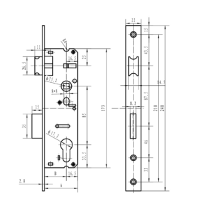Zámok pre cylin.vložku do JP profilu 40x40mm predná lišta nerez