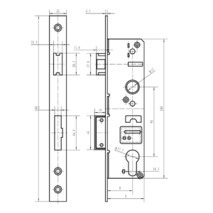 Zámok pre cylin.vložku do JP profilu 50x30mm predná lišta nerez