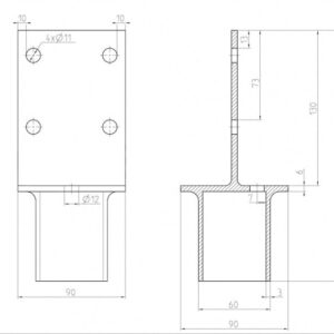 Nadstavec na zemnú skrutku „T“ Zn 90x90x130x60mm