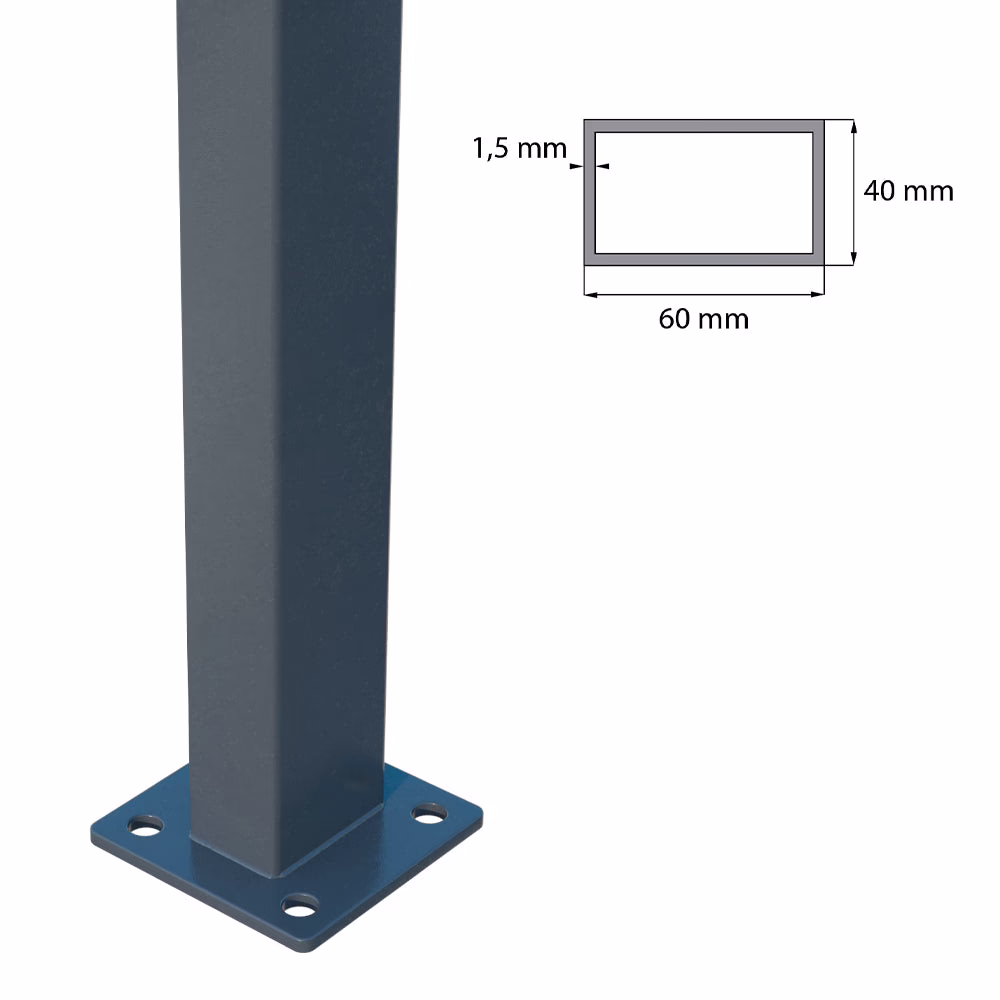 Stĺpik 60x40mm s pätkou ZnPVC 1600mm antracit