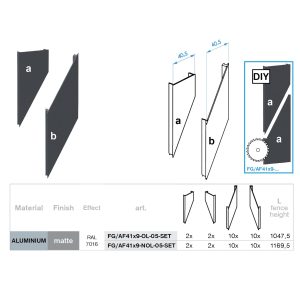 Click-lock dištančná krycia lišta profilu 70x70 a U-adaptéra, 41x9-36mm-Antracit, šikmá s medzerou 5 mm-SET